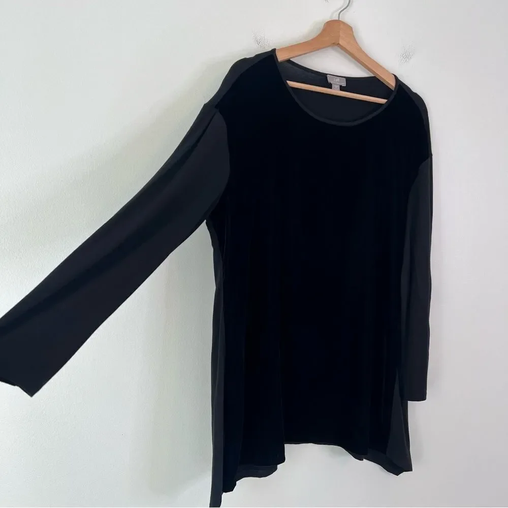 J. Jill Wearever Black Velvet Tunic Top Medium Preppy Holiday